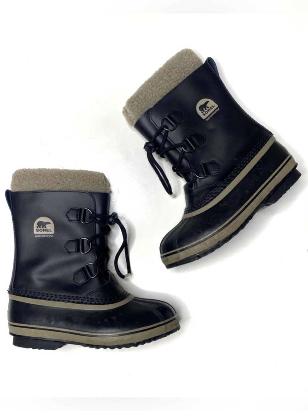 Sorel Yoot Pac Waterproof Snow Boots Youth Size 5 Black Winter Sherpa Lace Up